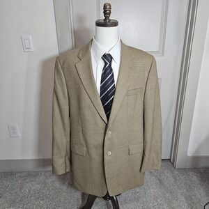 Lauren Ralph Lauren Mens 46L Wool Blazer Sport Coat Tan Green Houndstooth Canada
